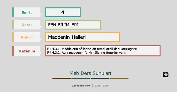 4. Sınıf Fen Bilimleri Maddenin Halleri Sunusu