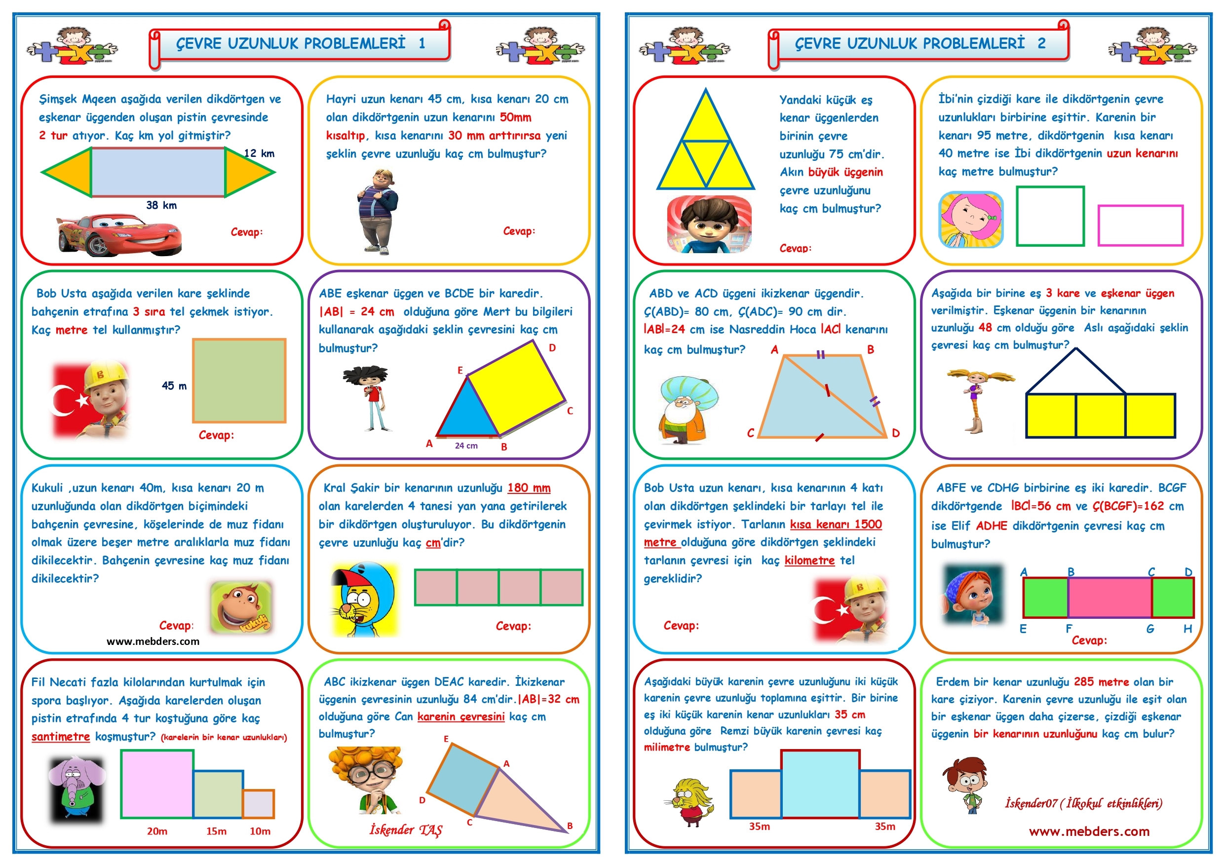 4. Sınıf Matematik Çevre Uzunluk Problemleri (2 Sayfa)