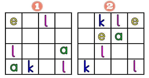 1. Sınıf İlk Okuma Yazma (K-k Sesi) Sudoku-elak-4×4