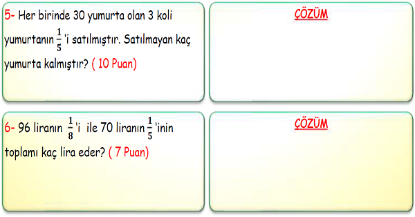 3. Sınıf Matematik Kesir Problemleri-4