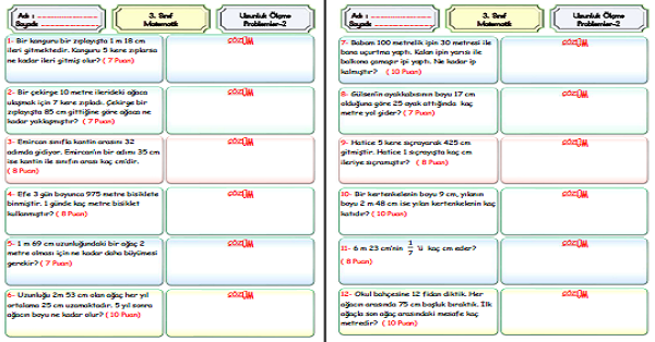 3. Sınıf Matematik Uzunluk Ölçme Problemleri-2