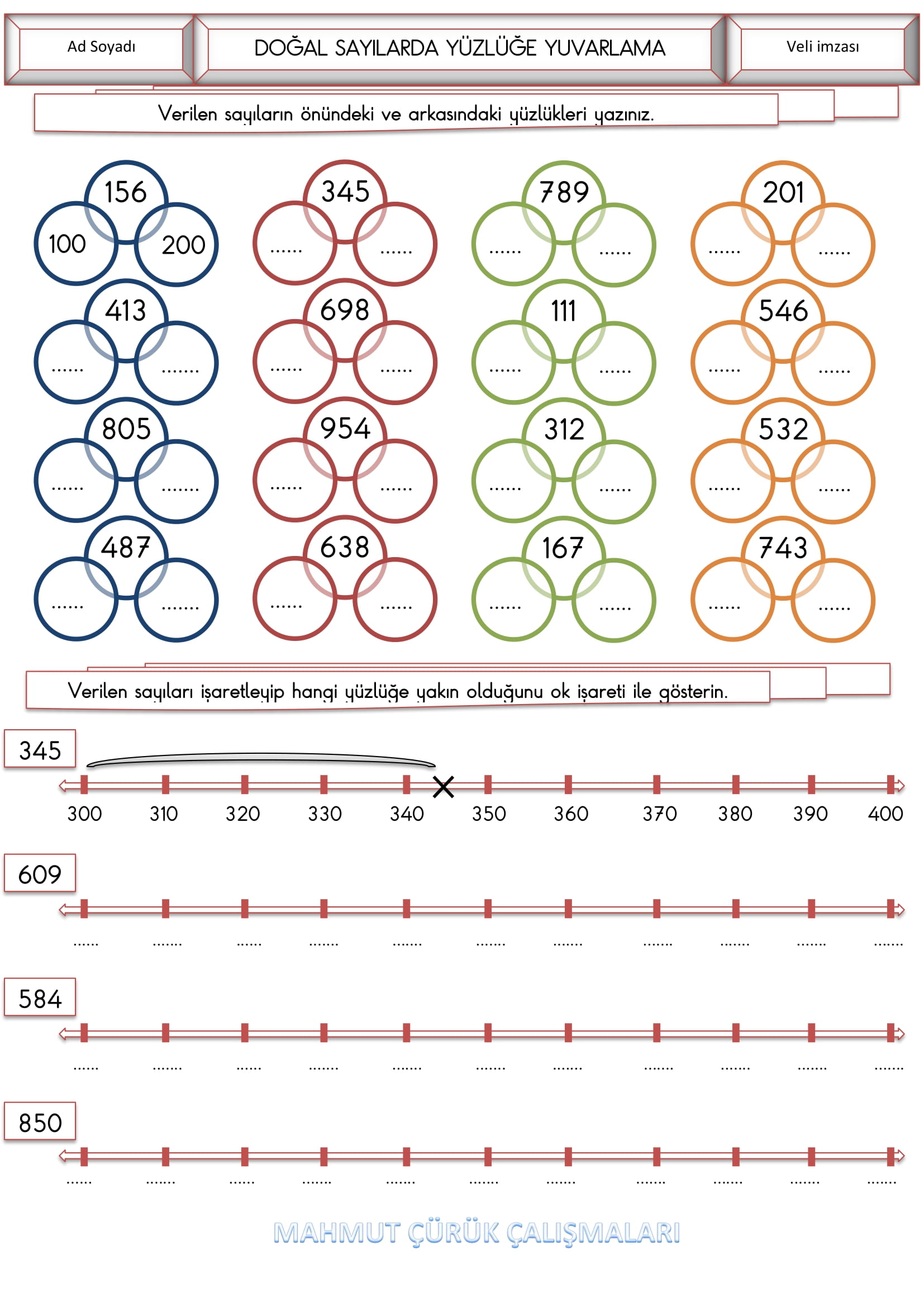3. Sınıf - Matematik Üç Basamaklı Sayılarda Yüzlüğe Yuvarlama Etkinliği