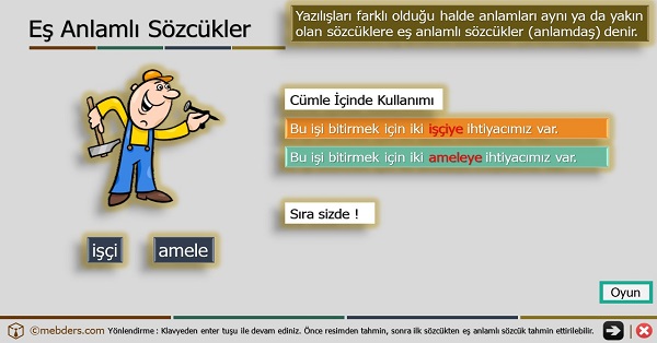 4. Sınıf Türkçe Oyunlu ve Şarkılı Eş Anlamlı Kelimeler Sunusu