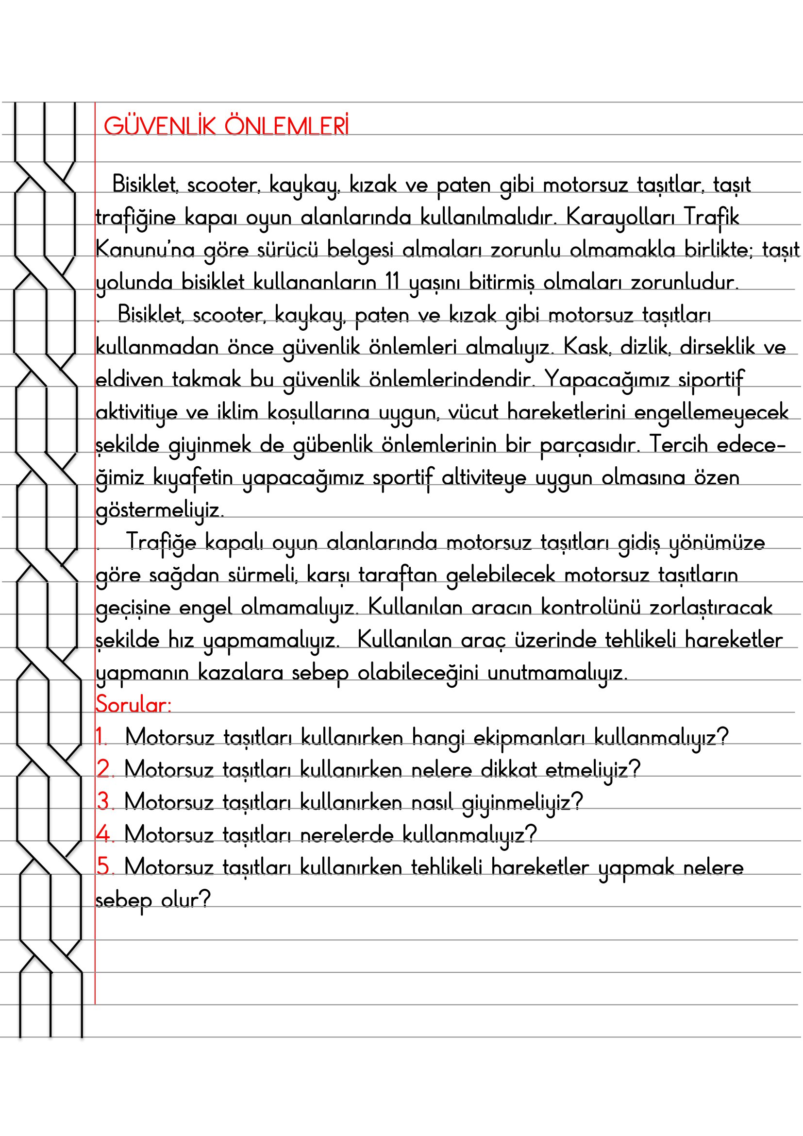 4. Sınıf Trafik Güvenliği Güvenlik Önlemleri Defter Özeti
