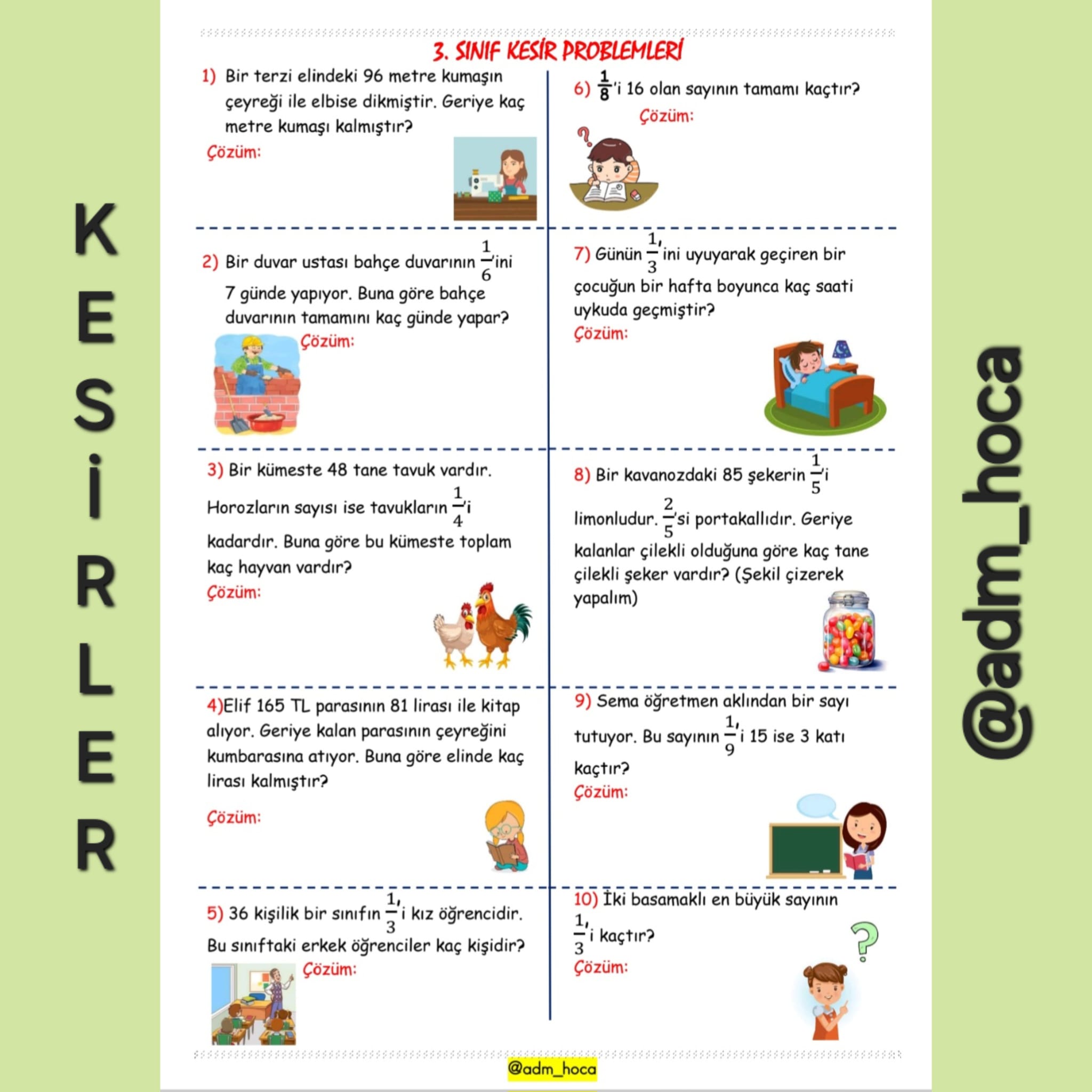 3. Sınıf Matematik Birim Kesir (Bir Çokluğun Belirtilen Birim Kesir Kadarını Bulma) Etkinliği 4