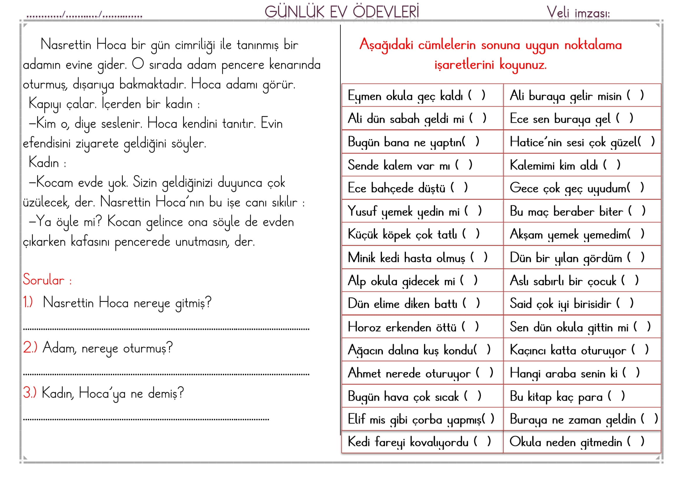 1. Sınıf 12 Şubat 2025 Günlük Ev Ödevi