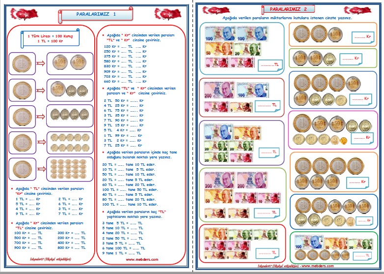 3. Sınıf Matematik Paralarımız 1-2 (2 Sayfa)