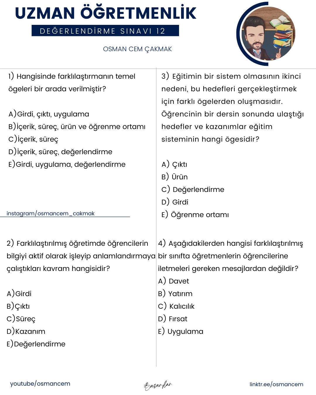Uzman Öğretmenlik Deneme Sınavı 12