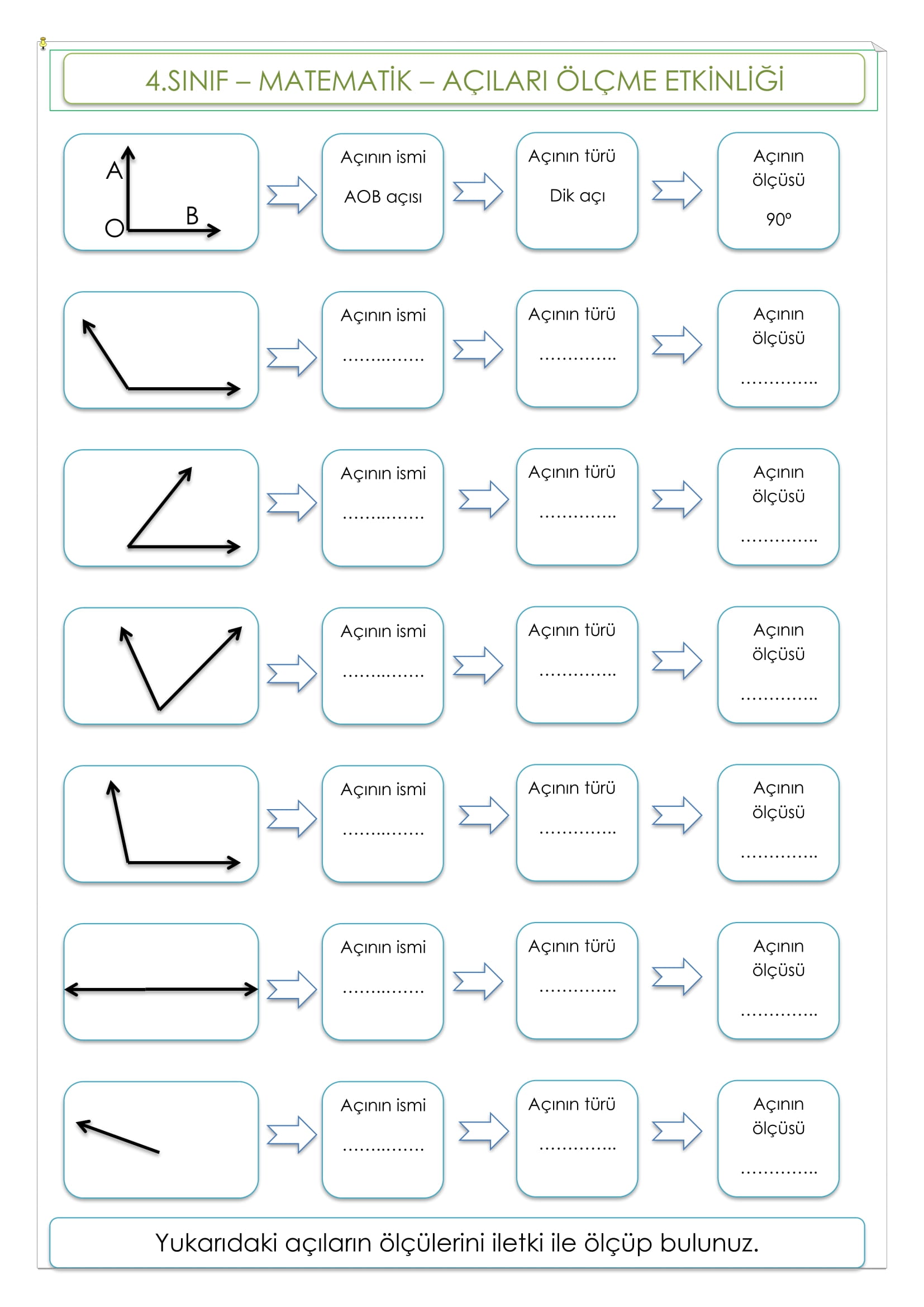 4. Sınıf - Matematik - Açıları Ölçme Etkinliği