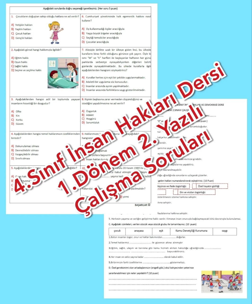 4. Sınıf İnsan Hakları, Yurttaşlık ve Demokrasi 1. Dönem 2. Yazılı Sınavı