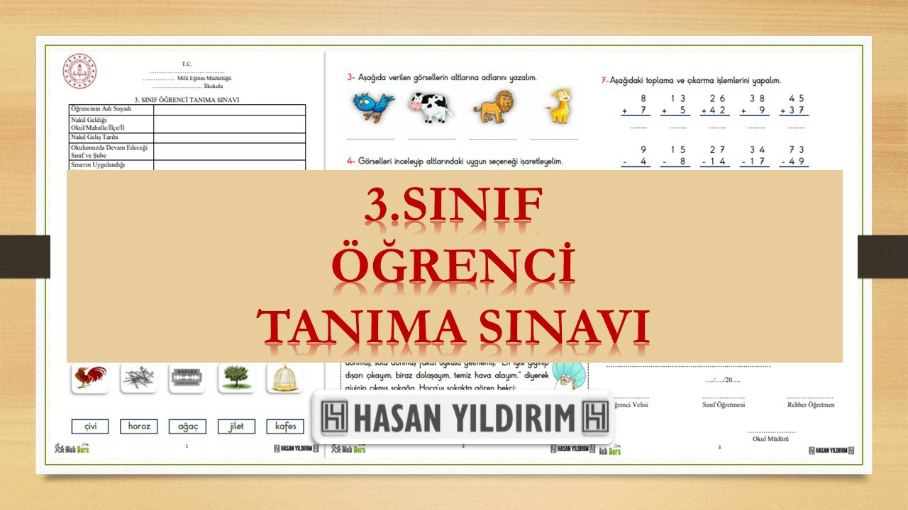 3. Sınıf Öğrenci Tanıma Sınavı (Word ve PDF)