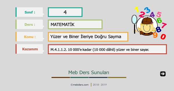 4. Sınıf Matematik Yüzer ve Biner İleriye Sayma Sunusu