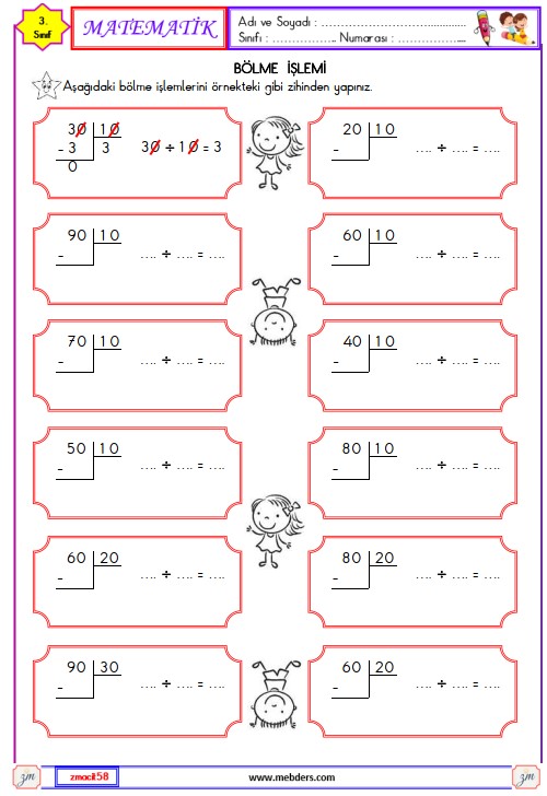 3. Sınıf Matematik Zihinden Bölme İşlemi Etkinliği
