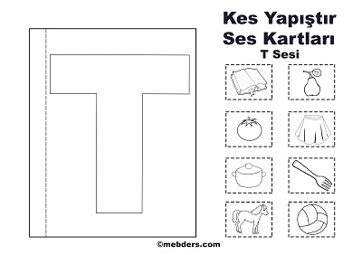 1. Sınıf İlk Okuma Kes Yapıştır Ses Kartı - T Sesi