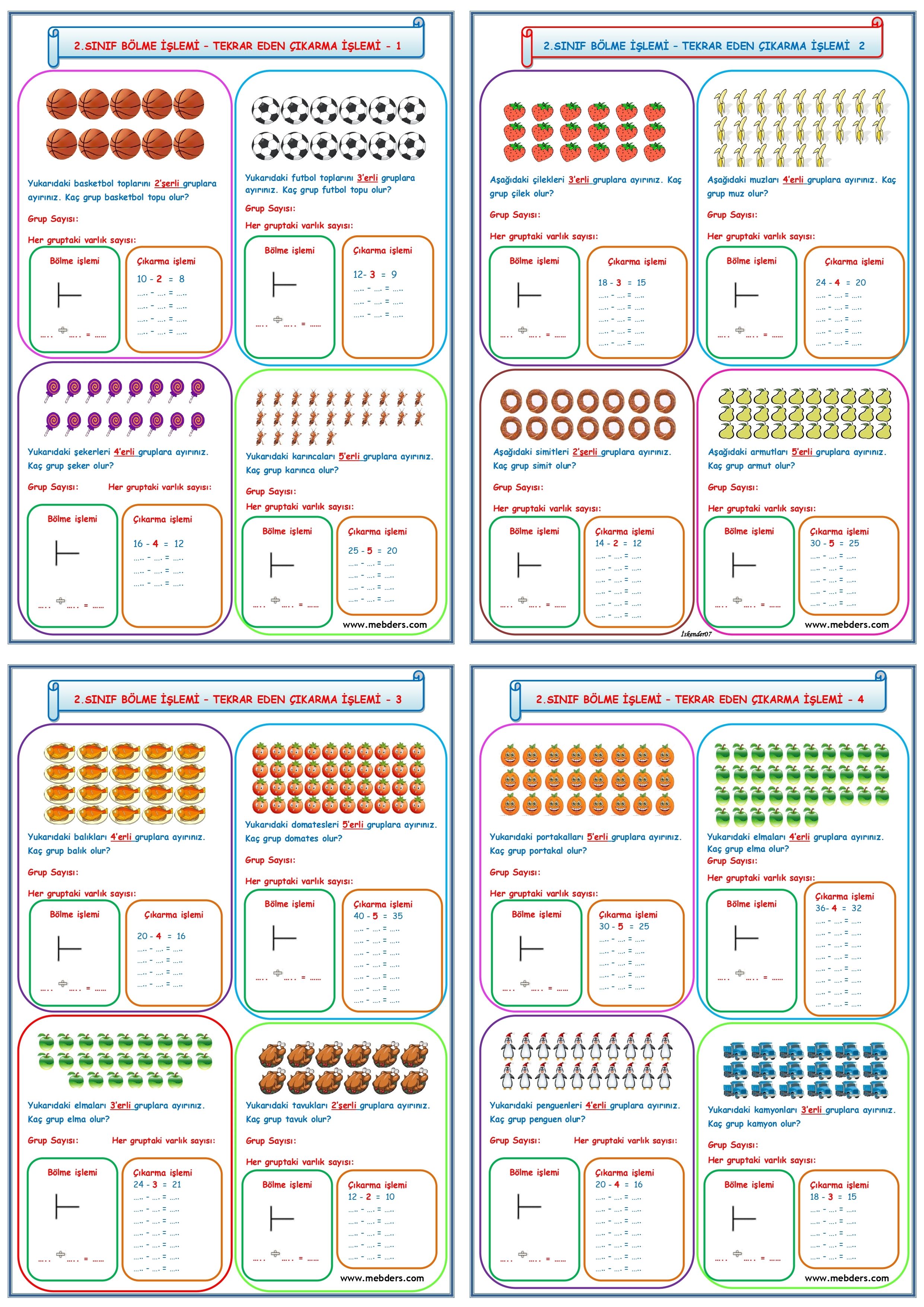 2. Sınıf Matematik Bölme İşlemi Tekrar Eden Çıkarma İşlemi (4 Sayfa)