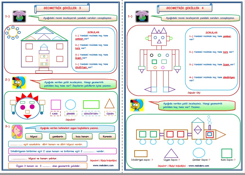 2. Sınıf Matematik Geometrik Şekiller 3-4 (2 Sayfa)