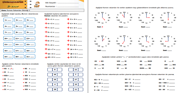 3. Sınıf Matematik Romen Rakamları Etkinliği 2