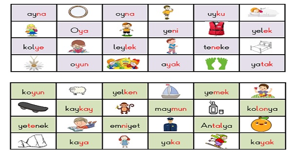 1. Sınıf İlk Okuma Yazma Y-y Sesi Okuma Tombalası