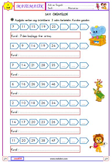 3. Sınıf Matematik Sayı Örüntüleri Etkinliği 1