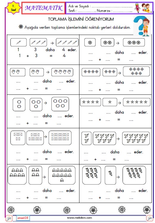 1. Sınıf Matematik Toplama İşlemini Öğreniyorum Etkinliği 3