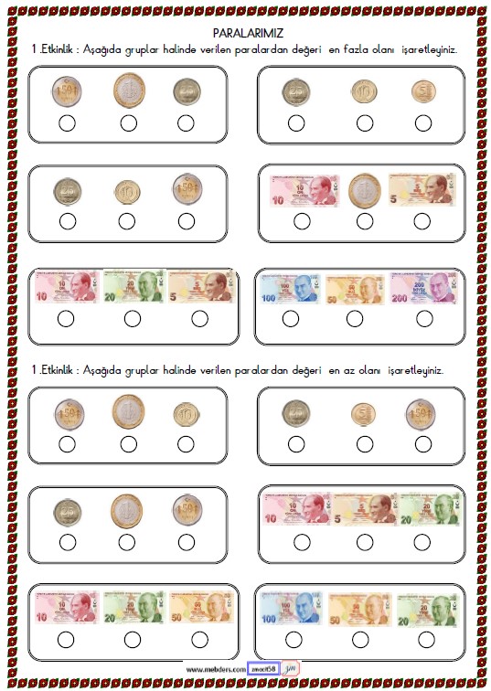 2. Sınıf Matematik Paralarımız Etkinliği 15