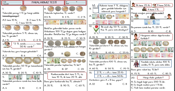 2. Sınıf Matematik Paralarımız Testi