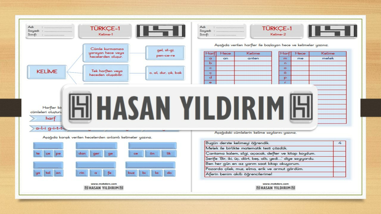 1. Sınıf Türkçe Kelime Bilgisi Etkinlik Sayfaları