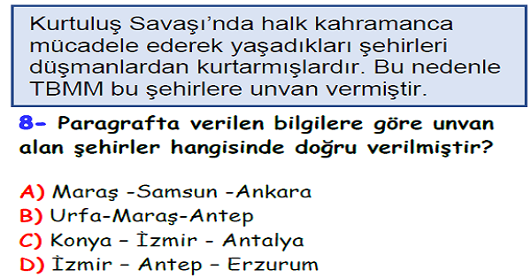 4. Sınıf Sosyal Bilgiler Geçmişimi Öğreniyorum Ünitesi Yaprak Test-5