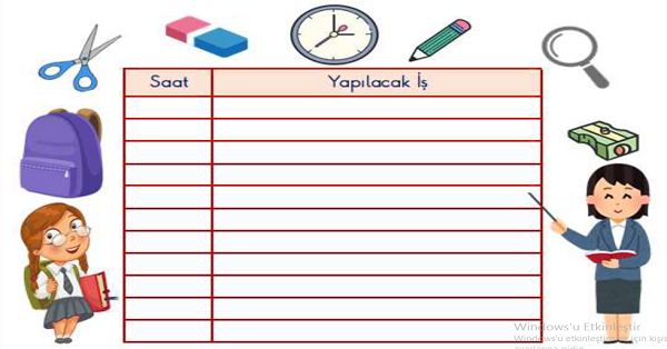 2. Sınıf Hayat Bilgisi Zamanı Planlayabilirim Etkinliği