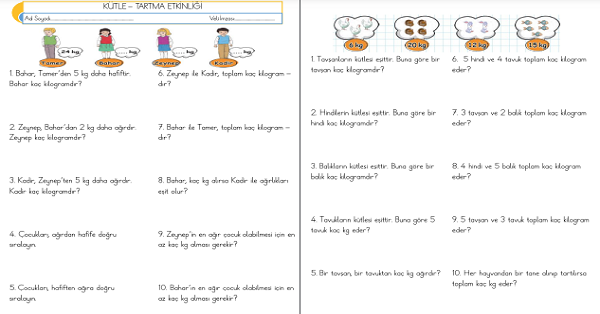 2. Sınıf - Matematik Kütle -Tartma Etkinliği-4