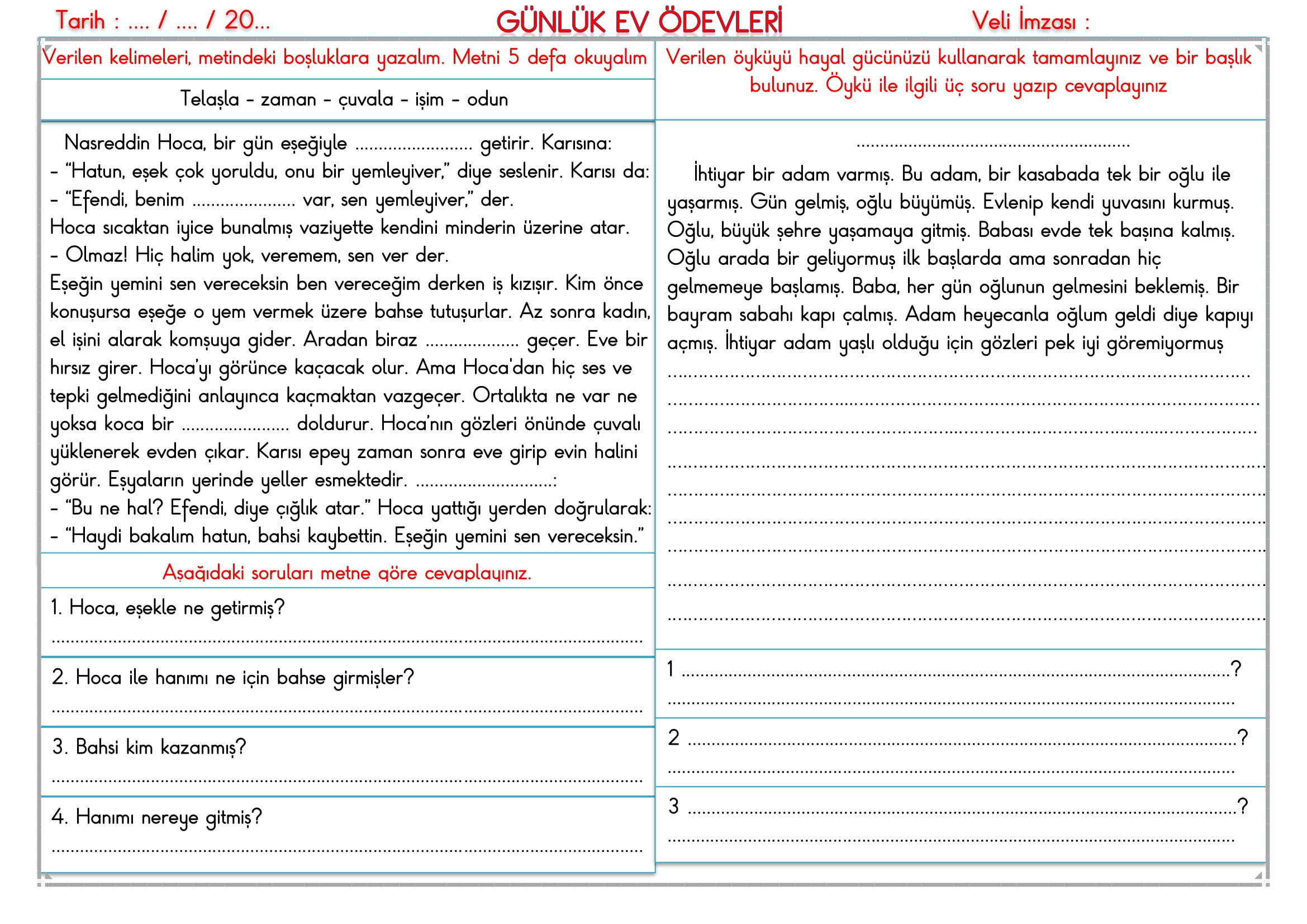 2. Sınıf 09 Ocak 2025 Günlük Ev Ödevi