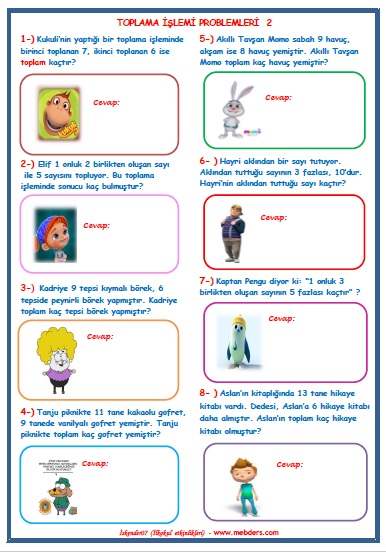 1. Sınıf Matematik Toplama İşlemi Problemleri 2