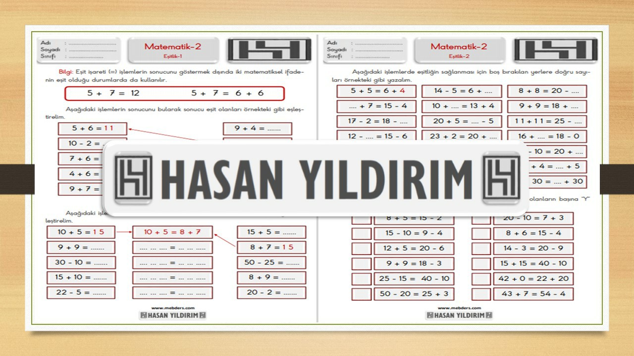 2. Sınıf Matematik Eşitlik Çalışma Sayfaları