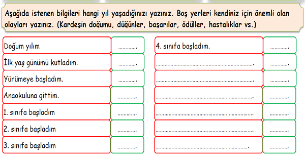 4. Sınıf Sosyal Bilgiler Kronolojik Sıralama (Yaşam Öyküm) Etkinliği 2