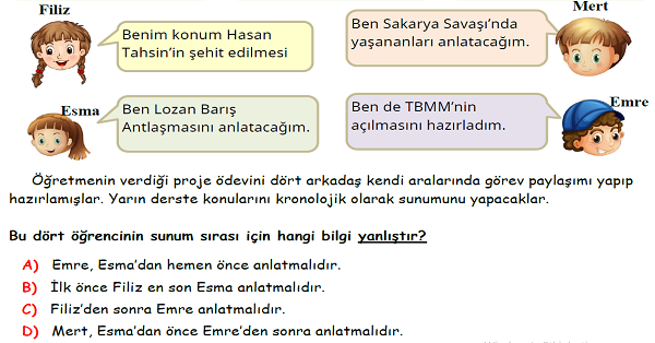 4. Sınıf Sosyal Bilgiler Geçmişimi Öğreniyorum Ünitesi Yeni Nesil Sorular-2