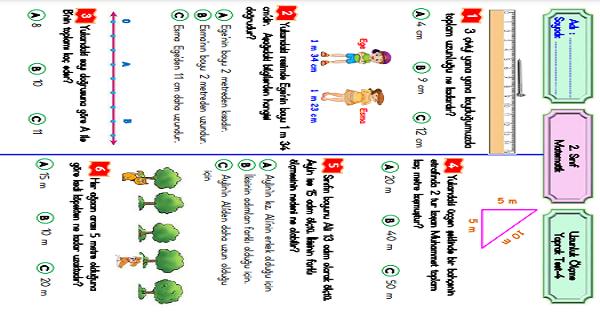 2. Sınıf Matematik Uzunluk Ölçme-Yaprak Test-4