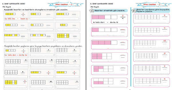 4. Sınıf Matematik Kesirlerin Okunuşları ve Yazılışları Etkinliği 6