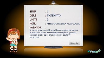 1. Sınıf Matematik Nesne Gruplarında Azlık Çokluk Sunusu