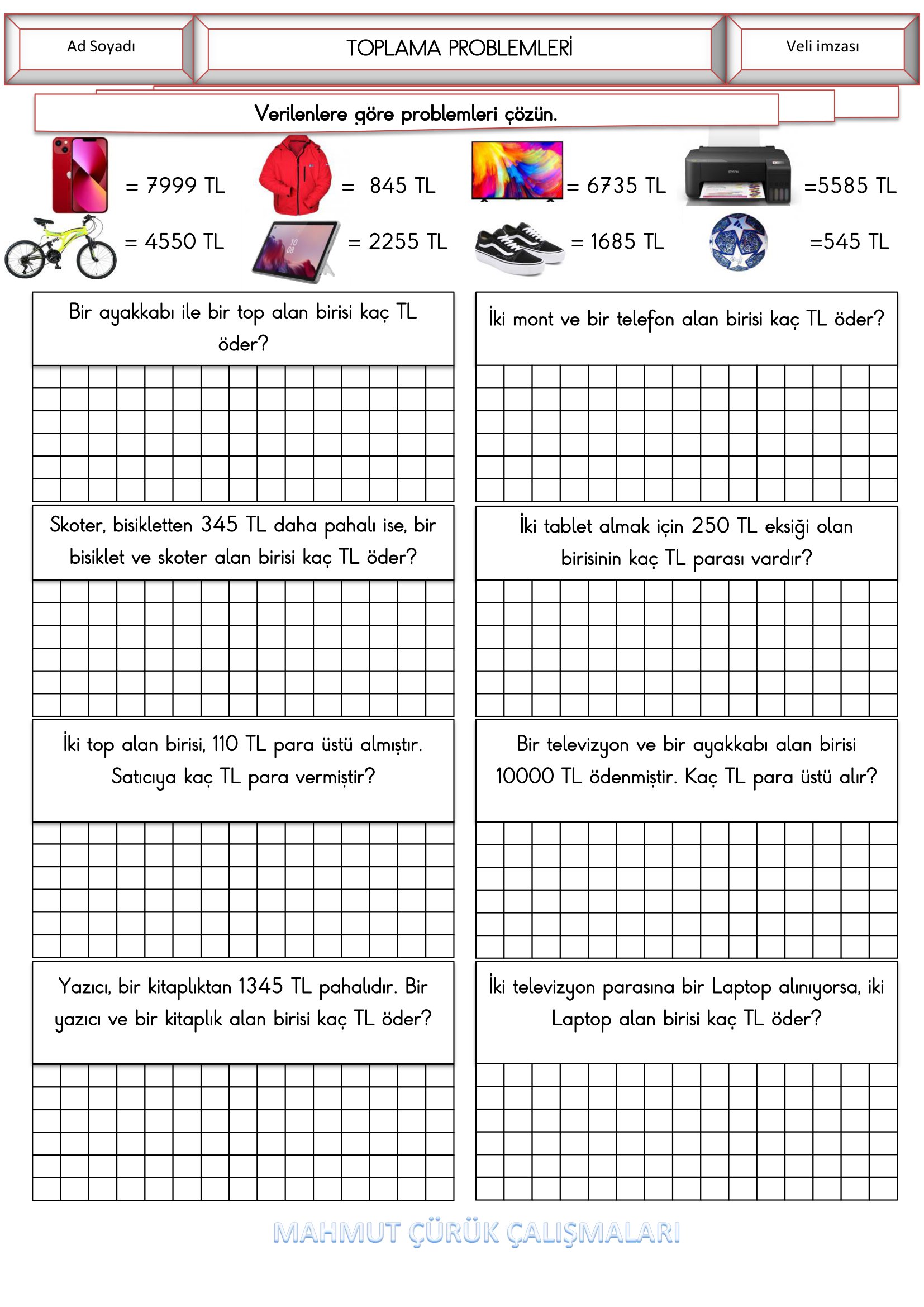 4. Sınıf - Matematik Toplama Problemleri-5