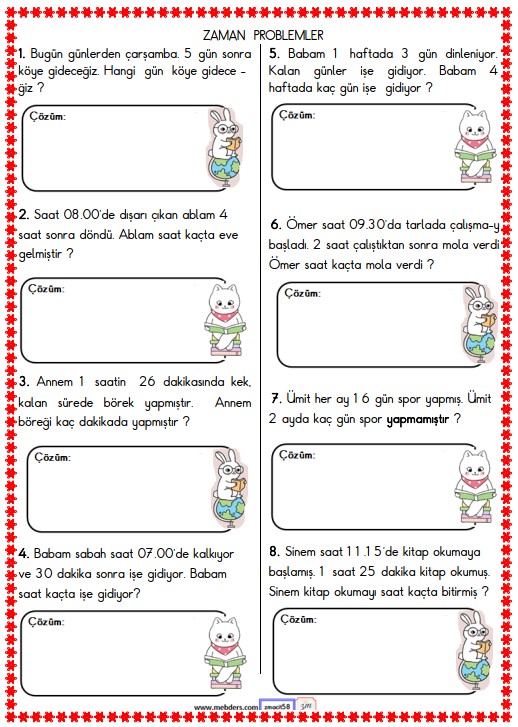 2. Sınıf Matematik Zaman Problemleri Etkinliği 5