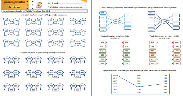 3. Sınıf Matematik En yakın Onluğa ve Yüzlüğe Yuvarlama Etkinliği 2