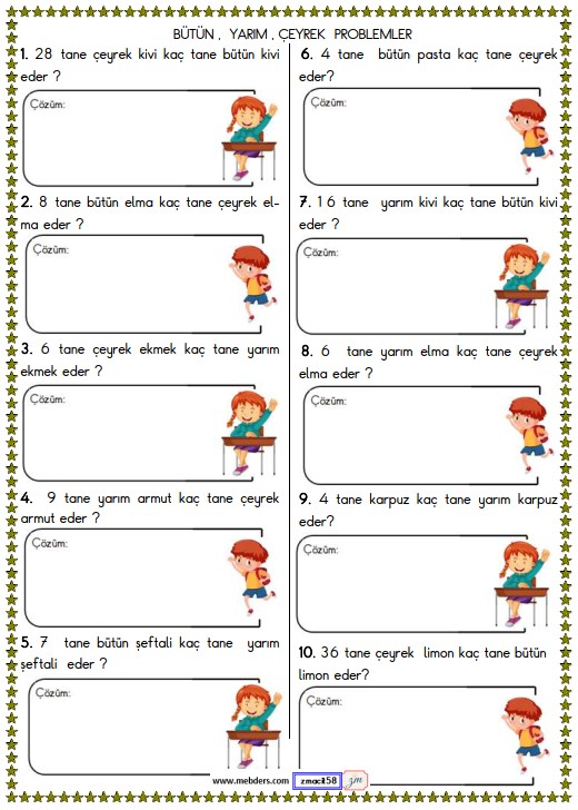 2. Sınıf Matematik Kesirler ile İlgili Problemler Etkinliği 7