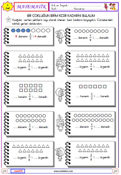 3. Sınıf Matematik Kesirler Etkinliği 10