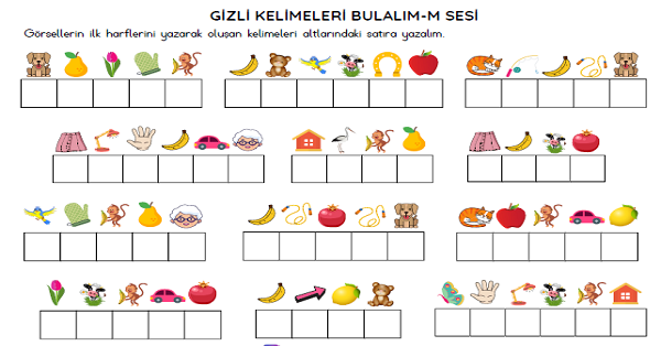 1. Sınıf İlk Okuma Yazma (M-m Sesi) Gizli Kelimeleri Bul