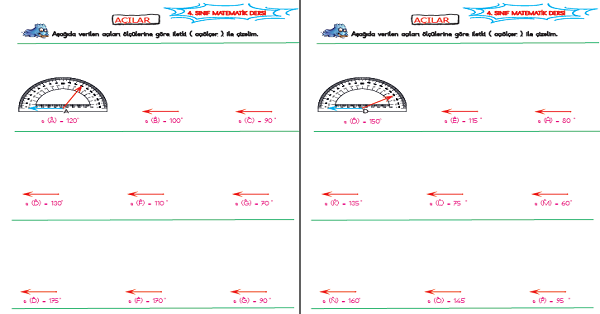4. Sınıf Matematik Ölçüsü Verilen Açıyı Çizme Etkinliği 6