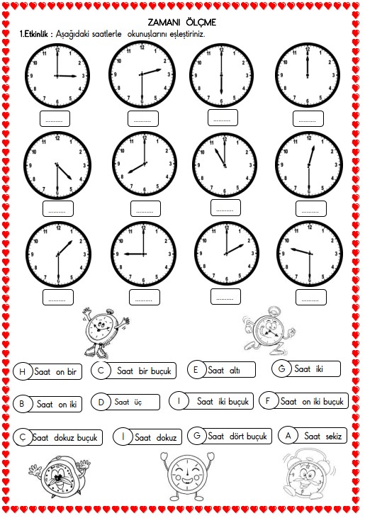 1. Sınıf Matematik Zamanı Ölçme , Saat Etkinliği 7