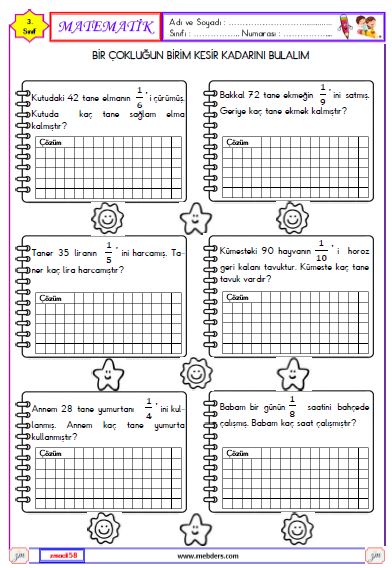 3. Sınıf Matematik Kesirler Etkinliği 14