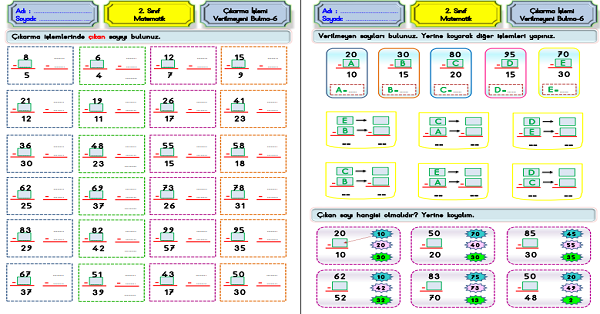 2. Sınıf Matematik Çıkarma İşlemi-Verilmeyeni Bulma-6