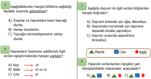 2. Sınıf Hayat Bilgisi Doğada Hayat Ünite Değerlendirmesi