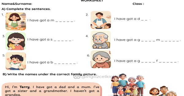 2. Sınıf 4.Tema Family Life Çalışma Kağıdı/Ödev